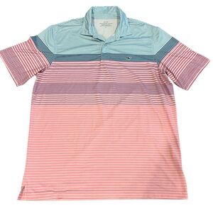 Men’s Vineyard Vines Large Teal Pink White Striped Performance Shirt